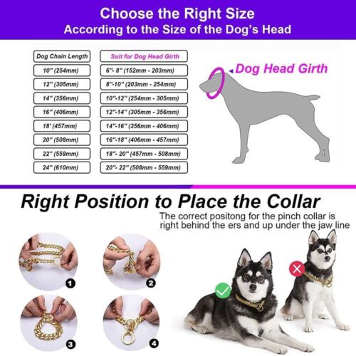 Steel Collar Durable Golden Chain Pet Dog Necklace Cuban Chain Dog Collar - Picture 2 of 15