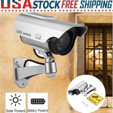 Silver Solar Powered CCTV Dummy Security Camera W/ Flashing LED Light Outdoor US