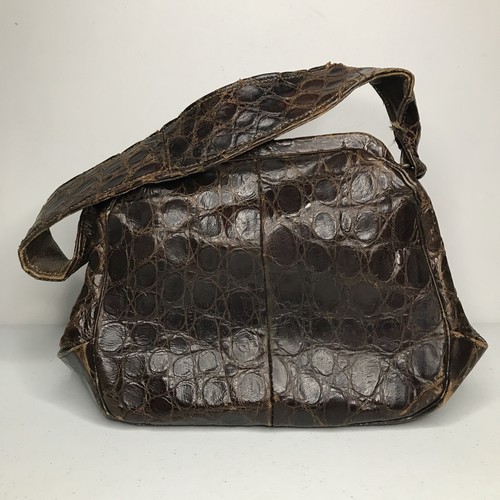 Rare Vintage Designer Brown Croc Leather Doctors Bag Purse - Picture 4 of 12
