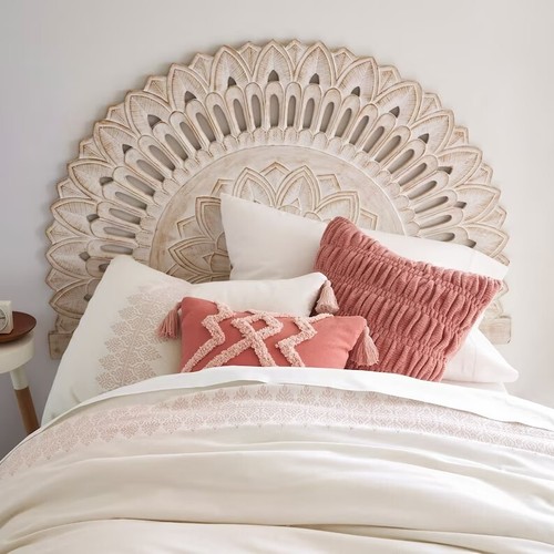 Luxurious White Washed half-moon Bed headboard with Balinese Design - Picture 3 of 7