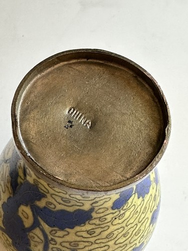 Antique Chinese Cloisonne Lidded Ginger Jar Qing-Republic Era Brass Cobalt Small - Picture 17 of 24