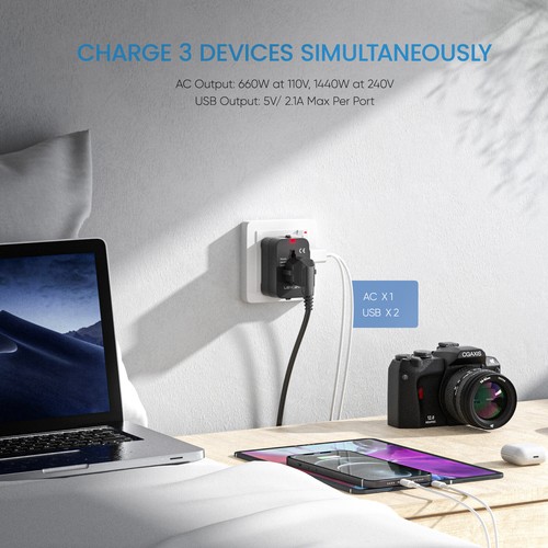 LENCENT Universal Travel Adapter 2 USB USA EU UK AUS Plug w/ Small Black Pouch - Picture 6 of 8
