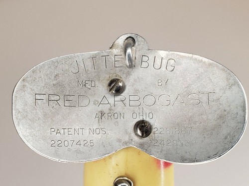 Vintage White Plastic Fred Arbogast Jitterbug Red & White - Top Water Bait - Picture 6 of 6