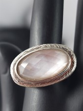 Vintage Sterling Silver 18mm Mother of Pearl Textured Ring Size 6 - 9.3 Grams