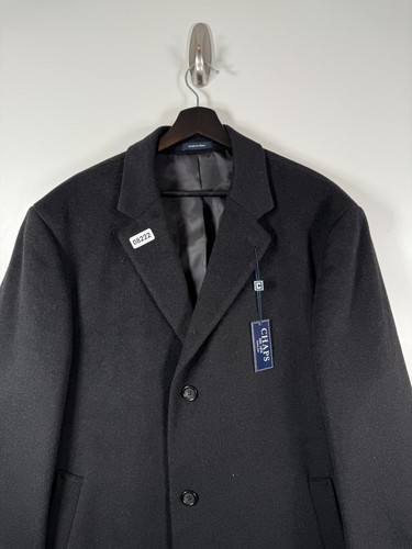 BNWT Chaps Mens Parma Long Overcoat Button Up Preppy Wool Blend Black Sz 46R - Picture 2 of 13