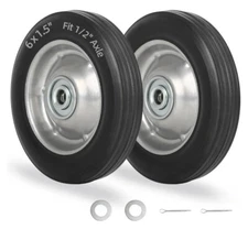 6" Flat Free Solid Rubber Tire and Wheel, with Ball Bearings and 1/2" Axle Bore 