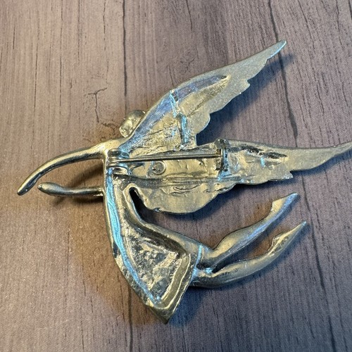 Vintage silberfarbene Schutzengel Glauben unterstützende Trauer Brosche Anstecknadel - Bild 4 von 8