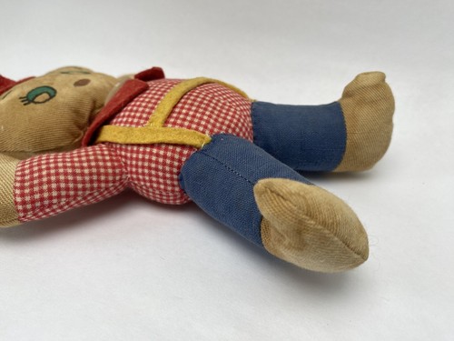 Vintage Brown 8.75” Plush Teddy Bear Cloth Old Kids Toy Handmade Plaid Red Hat - Picture 6 of 16