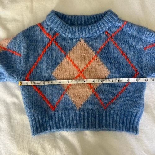 zara girls wool blend argyle crop sweater blue and orange size 6-7 - Picture 8 of 8
