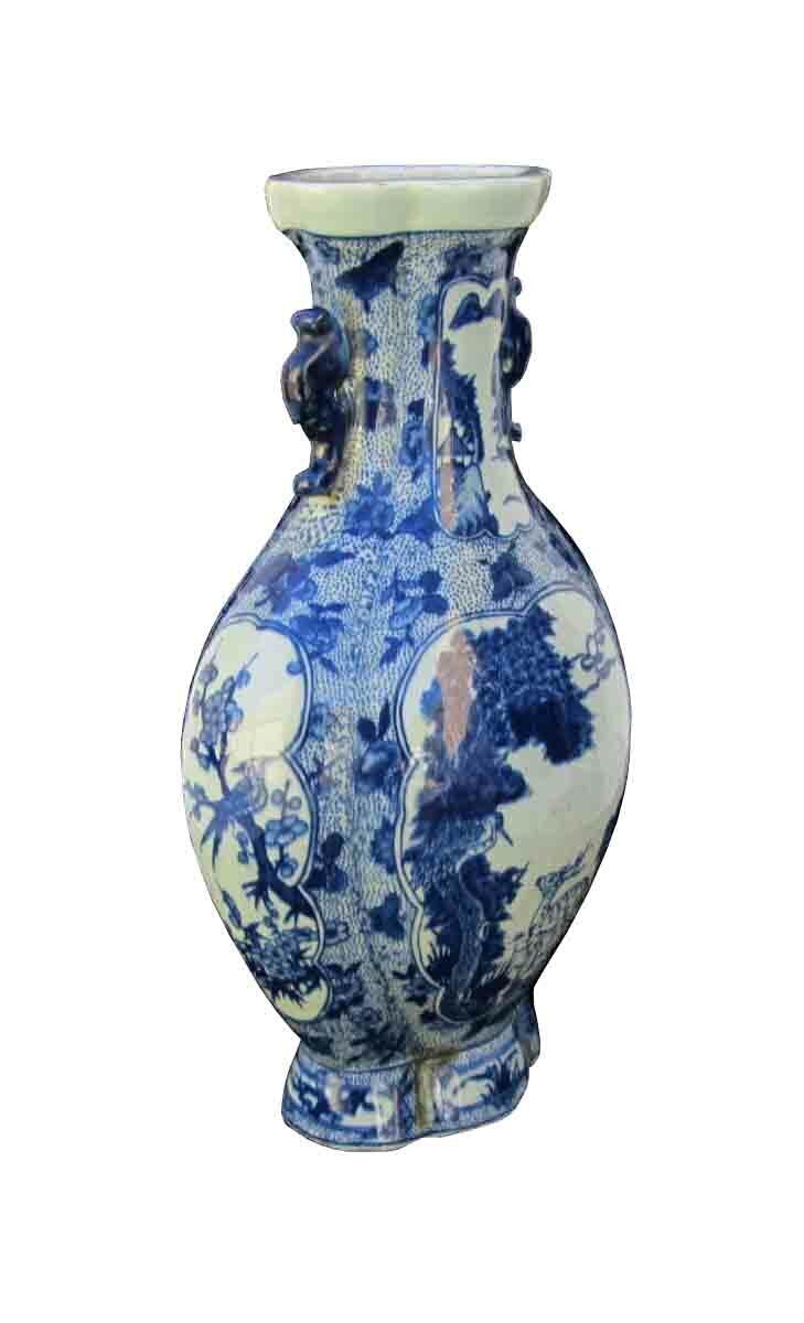 Chinese Blue & White Deer & Pine Mountain Scenery Two Ears Porcelain Vase JZ439S Chinese Blue & White Deer & Pine Mountain Scenery Two Ears Porcelain Vase JZ439S