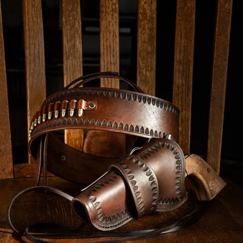 Custom Western Gun Belt with loops and holster package 5 inch barrel - Picture 1 of 9