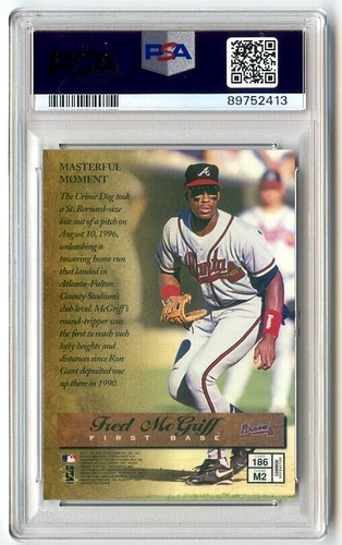 1997 FINEST REFRACTOR #186 FRED MCGRIFF ATLANTA BRAVES PSA 9 POP 3 - Picture 2 of 2