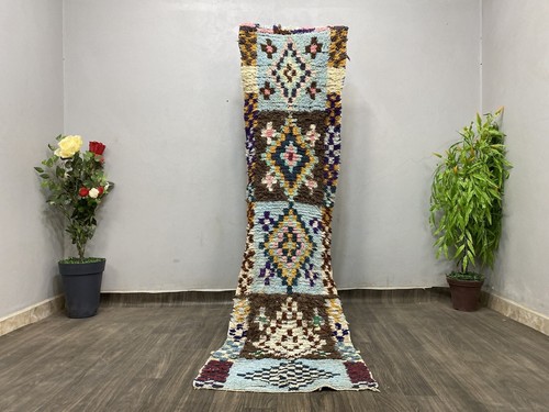 Narrow 3x8 Geometric Oriental Moroccan Hand-knotted Runner Rug Hallway Carpet - Picture 2 of 16