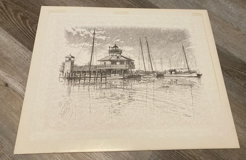 EVENING, St Michaels Rare print/lithograph? sailing boats Navy Point Chesapeake  - Picture 1 of 12