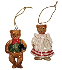 Vintage Schmid Teddy Bear Christmas Ornaments Gordon Fraser 1983 Boy & Girl Bear