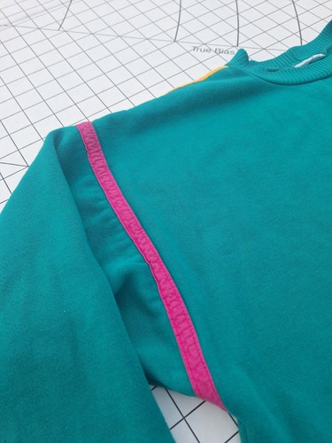 VTG Sweatshirt Dress M/L Crewneck Teal USA 90's 80s Slit Pocket Color Trim - Picture 10 of 10