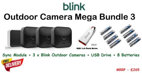 Blink Outdoor Camera Mega Bundle 3 Cameras, Sync Module, USB Drive, 8 Batteries
