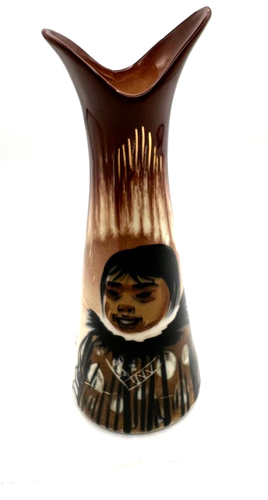 Vintage Sasha Brastoff Matthew Adams Brown Eskimo Vase 8" MCM - Picture 2 of 9