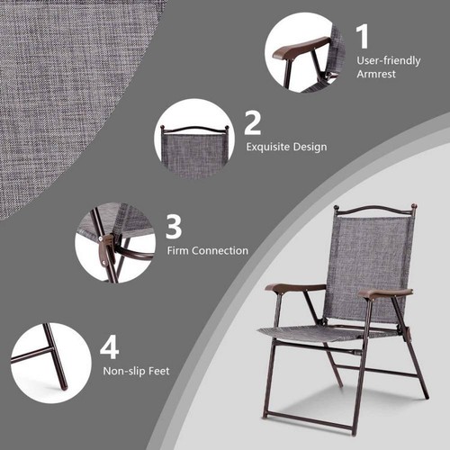 Zeus + Ruta Patio Sling Back Camping Deck Chairs Folding Steel Frame (Set of 2) - Picture 4 of 8