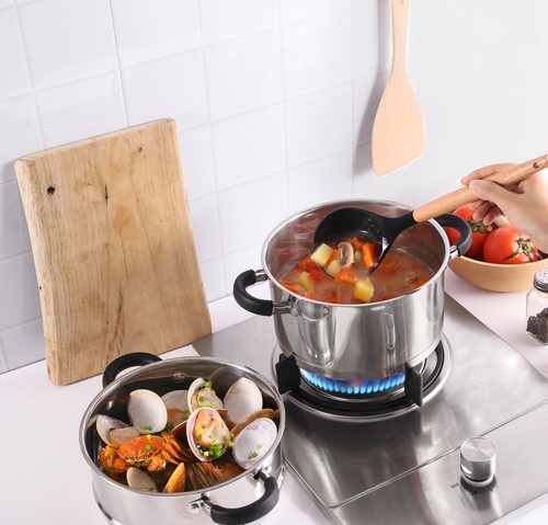 3 Tier Stainless Steel Steamer Pot Induction Cookware Set w/ Glass Lid & Handle - Picture 9 of 11