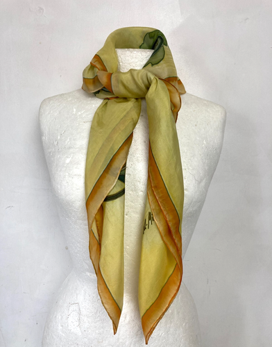 Vintage Silk Neck Scarf Head Scarf Square Yellow Floral Hand Dyed Artist Signed - Picture 4 of 9