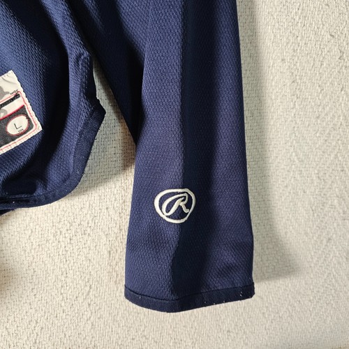 Rawlings Jersey Shirt Navy Blue Yellow Trim Large Mediumweight Long Sleeve - Picture 8 of 11