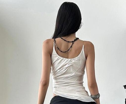 Neue einfarbige sexy dünne Hosenträger modische Falten Weste schmale Passform Tops für Damen  - Bild 3 von 7