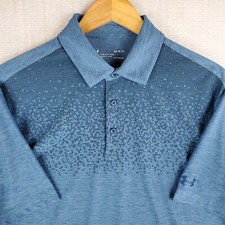 UNDER ARMOUR Size Large Blue Pixel HeatGear Performance Polo Shirt Golf Mens