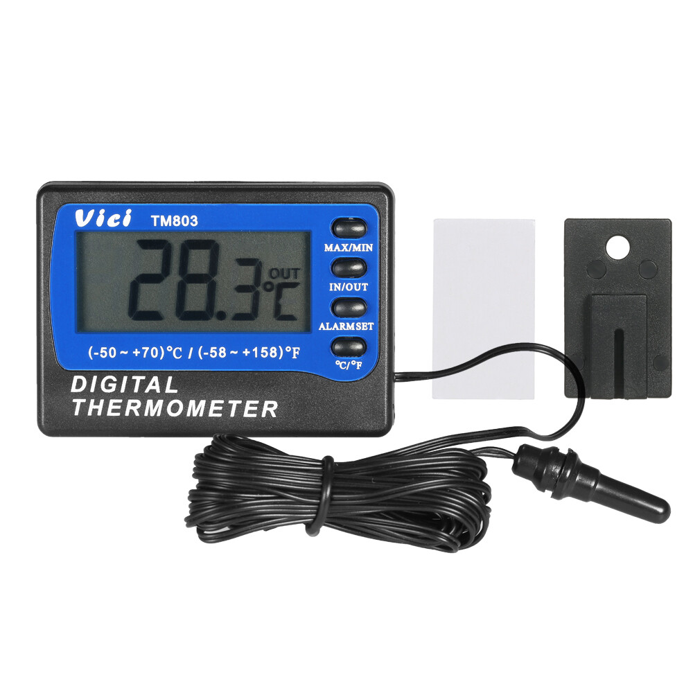 HANBIN Temperature Monitor with External Probe Digital LCD Thermometer for Fridge Freezer Refrigerator Aquarium Black