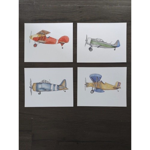 Bundle of Four Vintage Airplane Pictures 8x10 Water Color Aviation - Picture 4 of 11