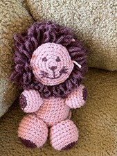 Handmade Small Tan  Brown Cute Crocheted Smiling Male Lion Stuffed Animal -