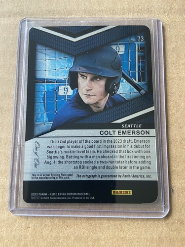 Colt Emerson 2023 Panini Elite Extra Edition PRINTING PLATE AUTO 1/1 Mariners - Bild 2 von 2