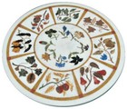 24" White Marble Table Top Pietra Dure Art Multi Stones Inlay Work