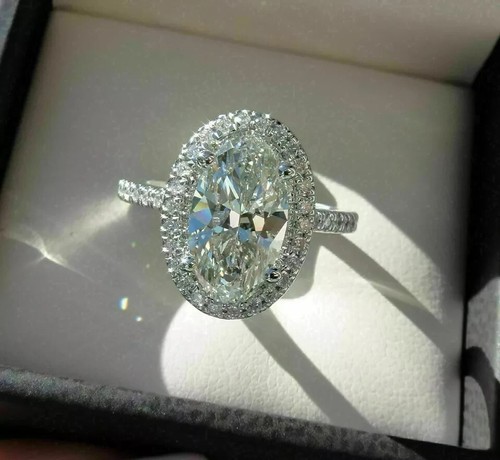 2.20Ct Oval Cut Lab-Created Diamond Women's Wedding Ring 14K White Gold Plated - Picture 5 of 5