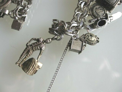 Vintage Sterling Silver Bracelet 118g Travel Souvenirs Bridge Ship Buggy Matador - Picture 8 of 11