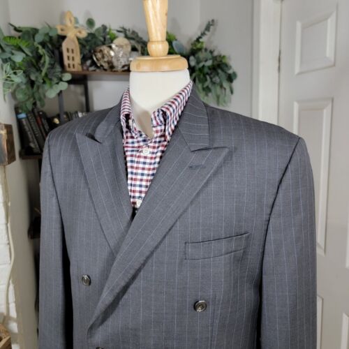 Ralph Lauren Men's Double Breast Sport Coat Gray Striped Wool Peak Notch Sz 44L - Picture 3 of 12