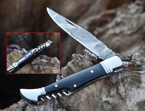 Damascus handmade laguiole Folding Knife Pocket knife camping Hunting Knife Pouc - Picture 5 of 9