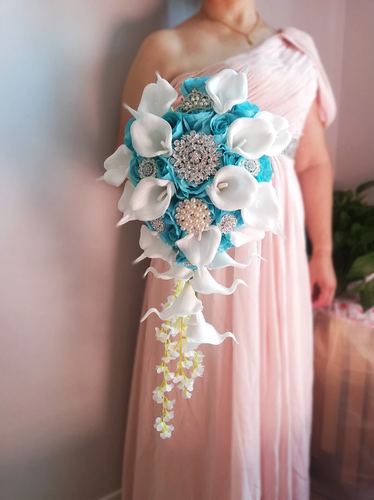 Bouquet Waterfall White Wedding Flowers Bridal Bouquets Artificial Pearl Crystal - Picture 33 of 34