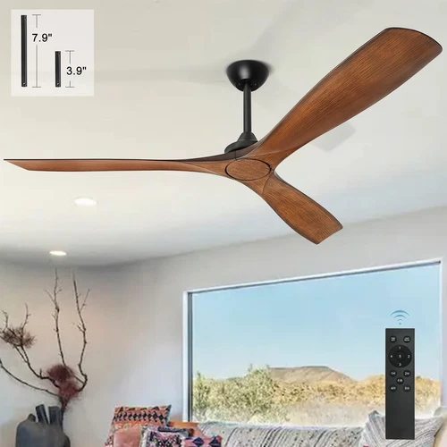 52"/60" Ceiling Fan with 3 Blades Remote Wood No Light Reversible Indoor&Outdoor