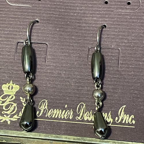 Premier Designs Retired Black & Silver Metallic Bead Drop/Dangle Earrings ~2" - Picture 5 of 5