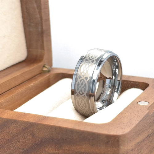 Celtic Men's Wedding Ring - Silver Tungsten Engagement Ring with Celtic Knot - Video 1 of 1