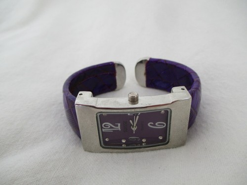Purple Suisse Cuff Watch, Rectangle Dial & Silvertone Case - Picture 3 of 12