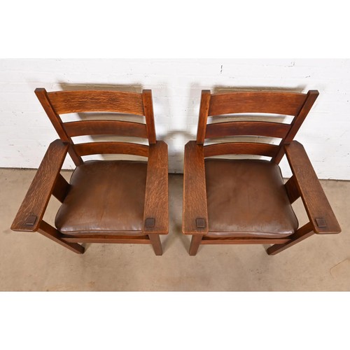 Stickley Brothers Antique Mission Oak Arts & Crafts Lounge Chairs, Pair - Picture 6 of 11