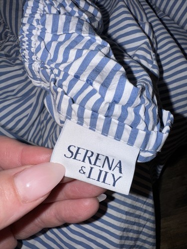 Sábana bajera de algodón Oxford a rayas azules y blancas Serena & Lily ¡COMO NUEVA!!! $58 - Imagen 3 de 6