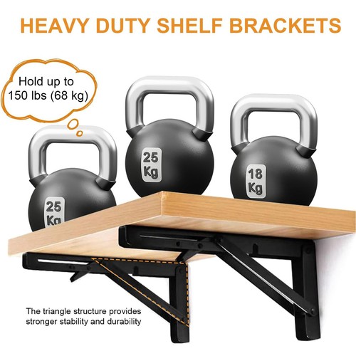 2-10Pcs Folding Heavy Duty Shelf Bracket Bench Table Wall-Mounted Hinges 8"-20" - Picture 7 of 27