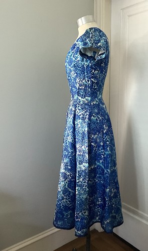 Vintage 1950's Gigi Young Blue Dianthus Print Silk Dress - Picture 5 of 9