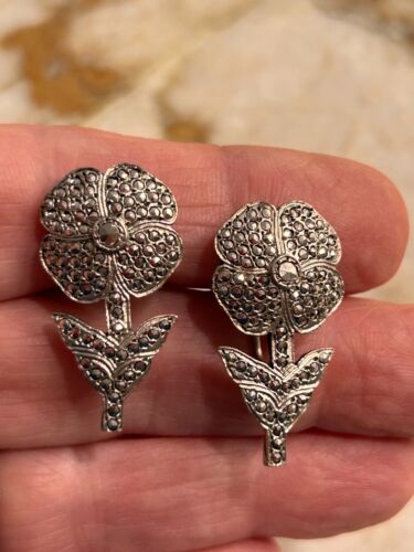 Vintage Markasiten 925 Sterling Blume Schraub Ohrringe - 8,2 g: WUNDERSCHÖN! - Bild 4 von 9