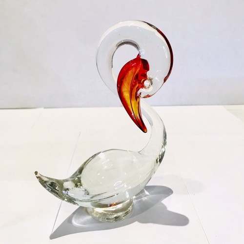 Murano Kunst Glas Schwan Skulptur Orange Persimone Bill 8" Vintage Original Aufkleber - Bild 5 von 12
