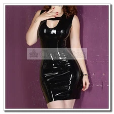 Latex Dress Women's Bodycon Skirts U Neck Back Zip Sexy Customized 0.4mm D61