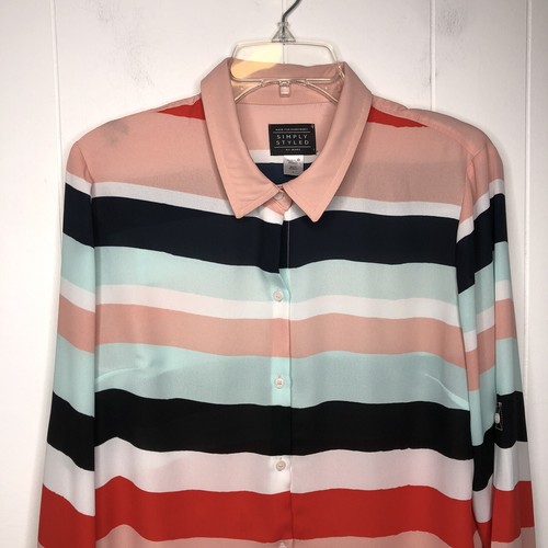 Simply Styled Button Down Striped Blouse Women's Size Large Long Sleeves Career - Bild 2 von 7